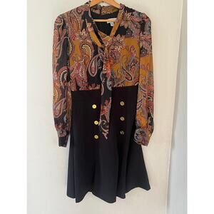 Women's Shelby & Palmer Paisley Mustard Black  Long Sleeves Fall Dress Sz 6